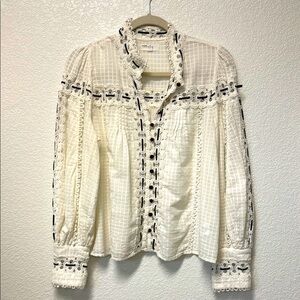 Rahi Anthropologie Ivory Lace Button Balloon Sleeve Blouse